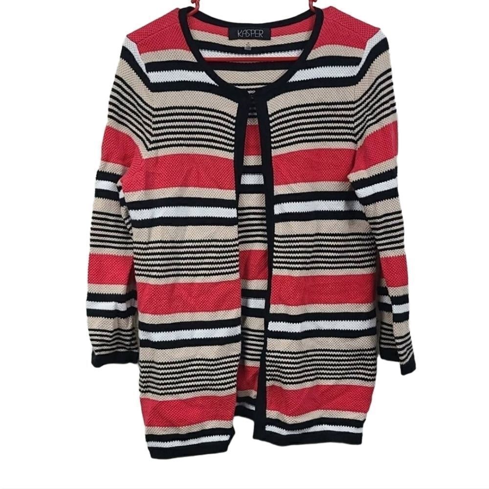 Flamingo Stripe Cardigan Colorful Open Front Soft Knit Workwear M Business Chic - Picture 5 of 10